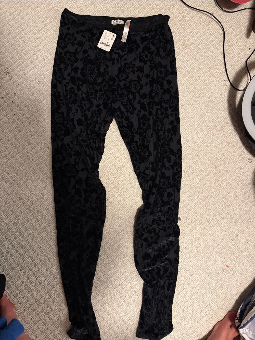 Free people Black Floral Burnout Velvet Leggings